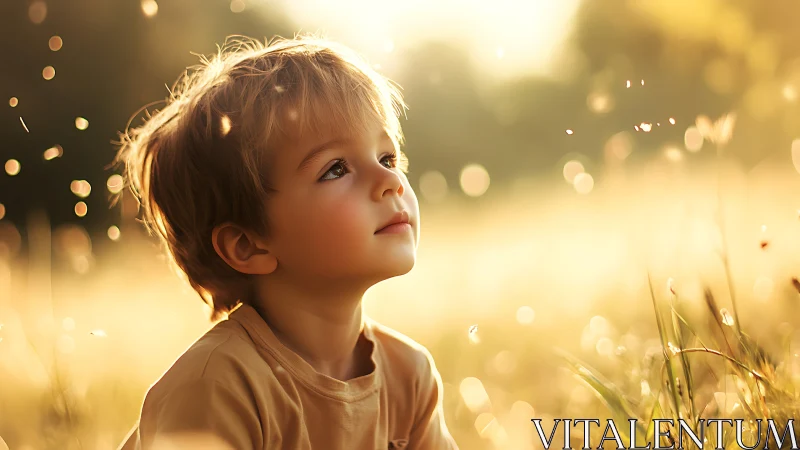 Young child profile in golden hour backlighting with bokeh foliage.