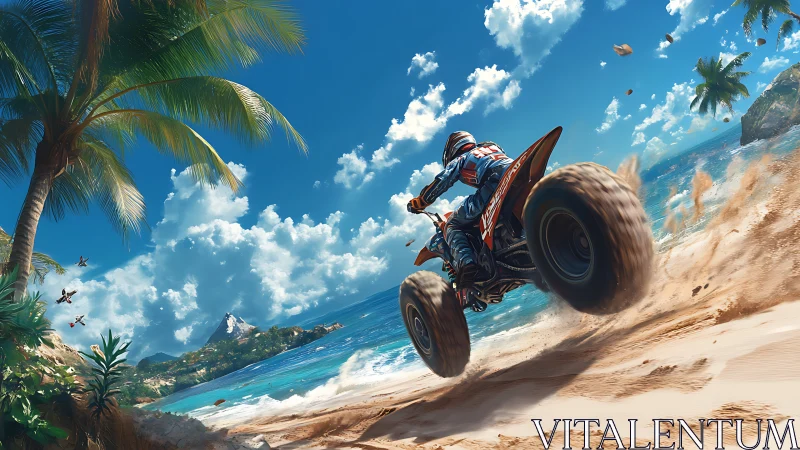 Dynamic ATV beach drift under tropical atmospheric scattering.