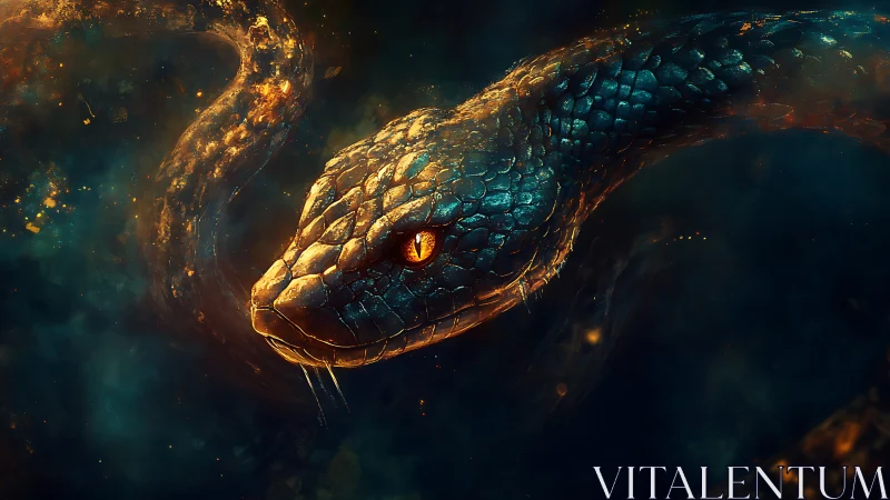 Glowing cosmic serpent drifting through embers of starlight.
