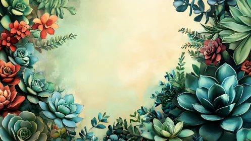 Succulents and Coral Flowers Frame Botanical Composition.