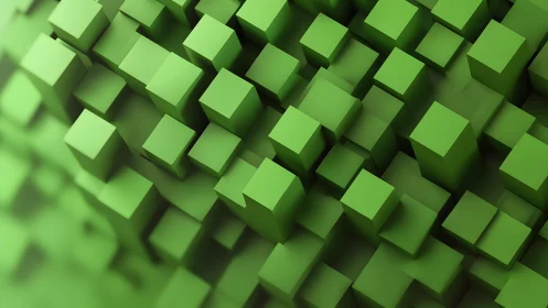 Green cubic blocks forming dense three dimensional field.