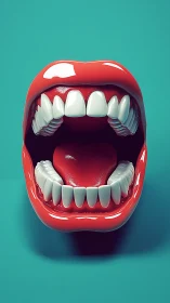Glossy stylized open mouth with exaggerated white teeth
