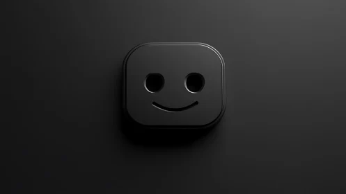 Matte black rounded square icon with simple smile face.