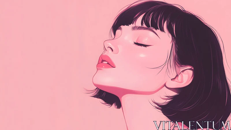 Digital painting portrait in minimalist monochrome pink profile.