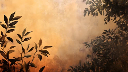 Botanical silhouettes on textured warm gradient background
