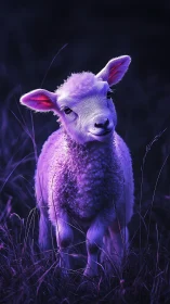 Gentle lamb glows softly in a dreamy violet twilight field
