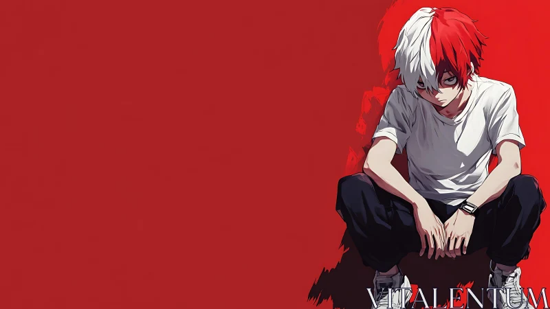 Quiet red-cornered rebel resting in bold anime color.