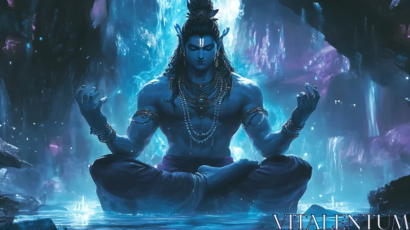 Cave-born blue yogi humming with glacial cosmic calm.