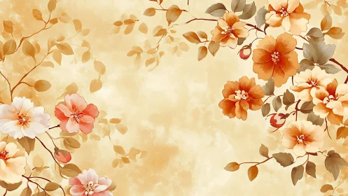 Coral Blooms Among Golden Foliage Design.