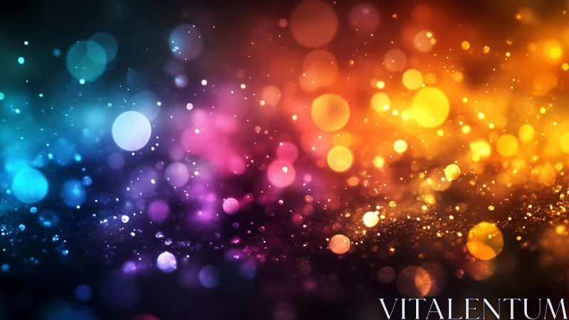 Vibrant abstract bokeh lights in rainbow colors, digital art style.