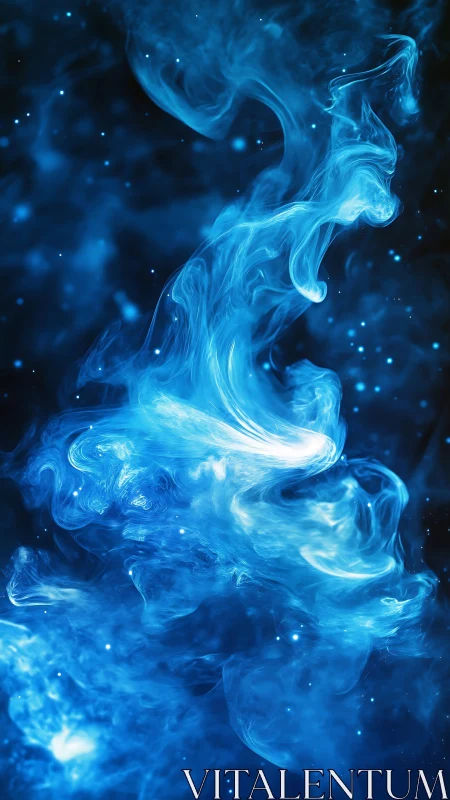 Luminescent blue nebulae swirl in a deep cosmic void.