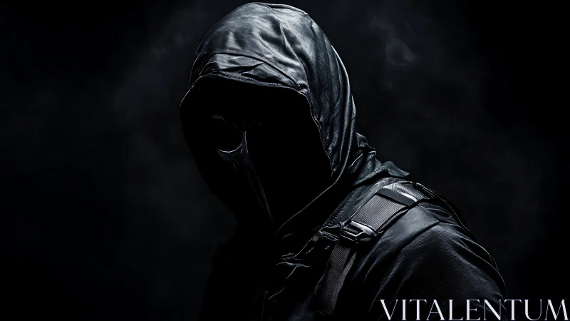 Shadowed hooded figure emerging from the smoky darkness.