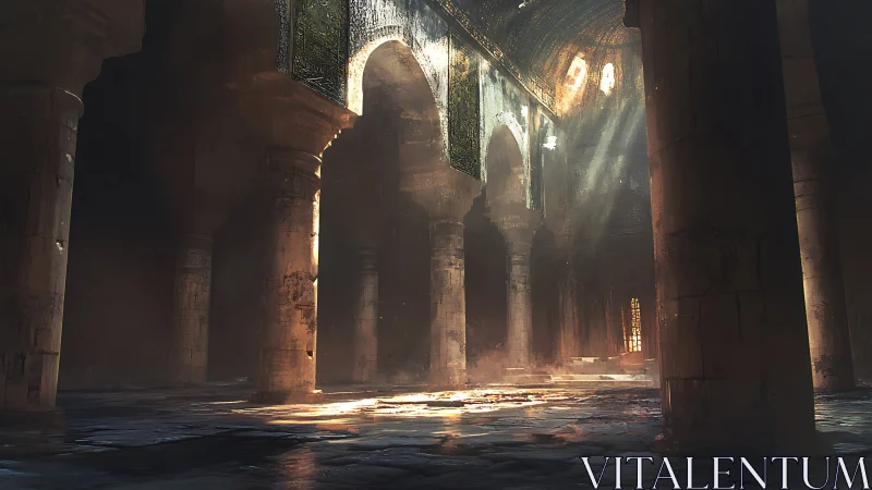 Sunlit arches welcome quiet footsteps in an ancient hall