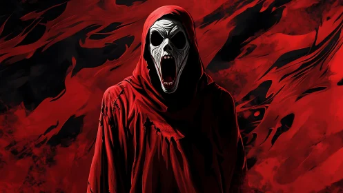 Hooded skeletal wraith screams against swirling red void