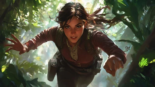 Fearless jungle explorer charging into bright adventure.