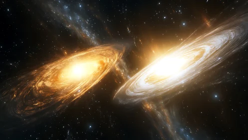 Two bright spiral galaxies in close luminous encounter.