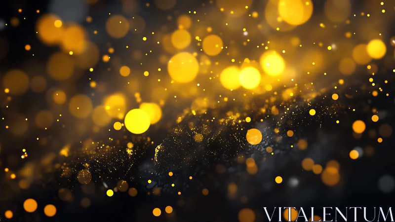 Glowing Gold Bokeh Lights on Dark Abstract Background.