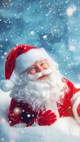 Vibrant Santa portrait in snowfall with high-contrast color rendering