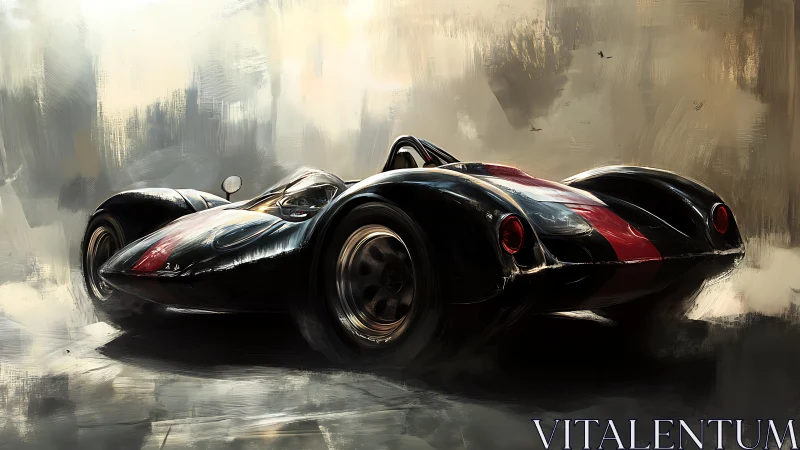 Sleek black vintage race car in painterly digital light.
