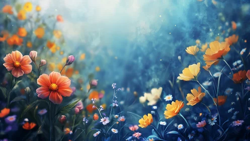 Wildflower Field with Warm and Cool Tones