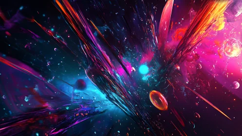 Neon comet rifts carving chromatic storms across space.