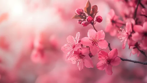 Backlit Cherry Blossom Inflorescence with Depth-of-Field Bokeh.