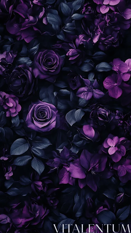Deep Purple Blooms Swirl Through Twilight Darkness