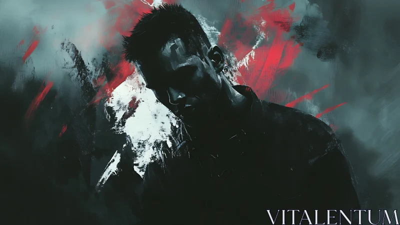 Brooding male portrait rendered in gritty digital chiaroscuro