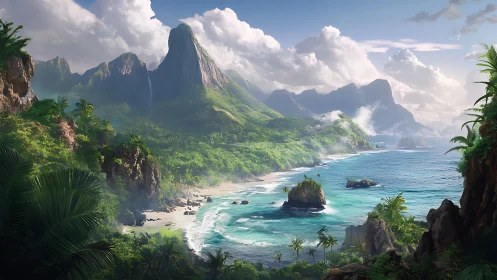 Tropical Peak Bay Paradise Rendered Digital.