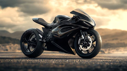 Carbon fiber superbike dominates dramatic sunset highway.