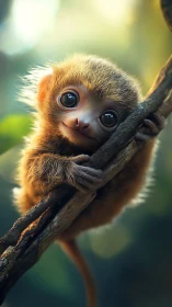 High‑detail digital render of wide‑eyed arboreal infant primate.