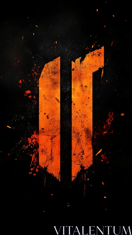 Molten orange numeric monolith with grunge particle debris.