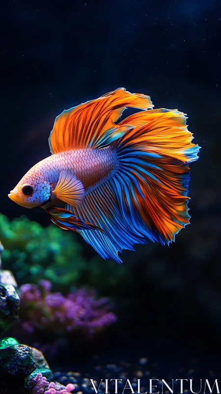 Glowing betta fish drifting through a calm underwater dream.