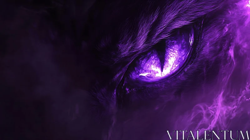 Violet dragon eye blazing through swirling cosmic shadow.