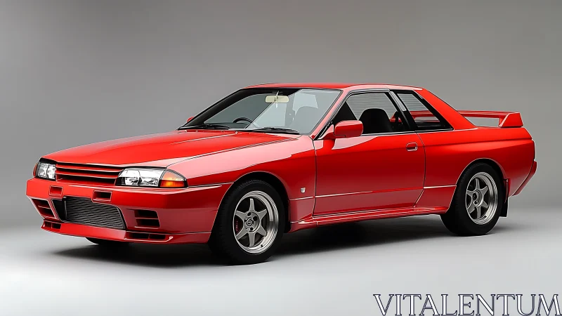 Red Nissan Skyline R32 coupe rendered in clean studio lighting