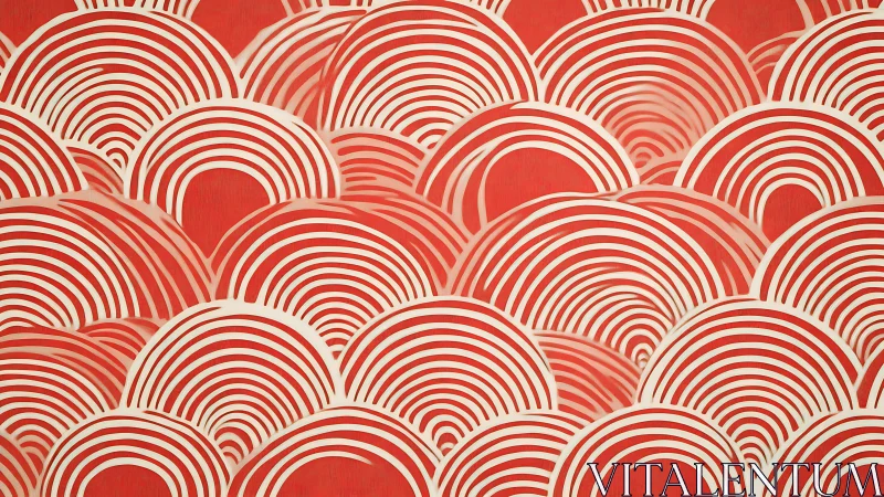 Red concentric semicircle pattern with layered wave rhythm.