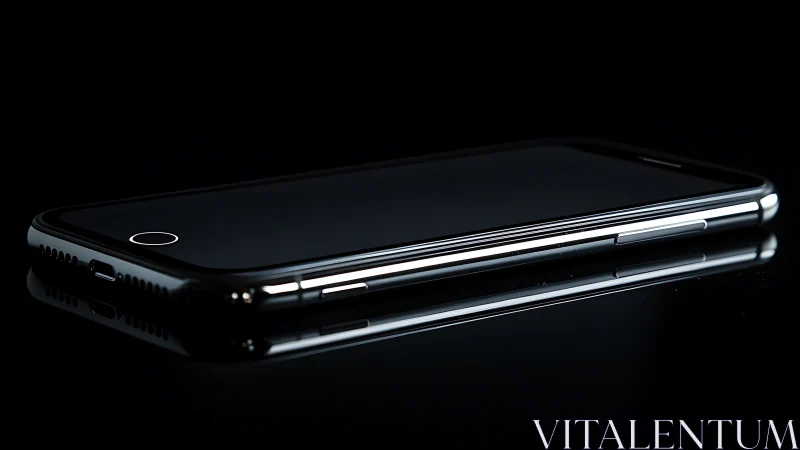 Black Smartphone Gleams Against Dark Background.
