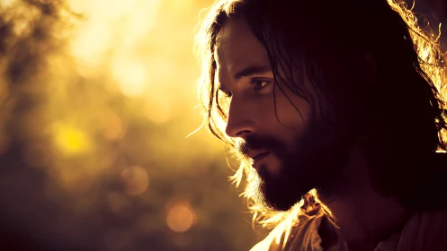 Gentle bearded man in golden evening light, quietly reflecting.