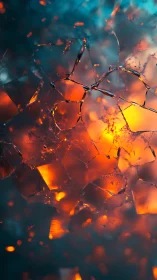 Molten fractured glass forms luminous network structure.