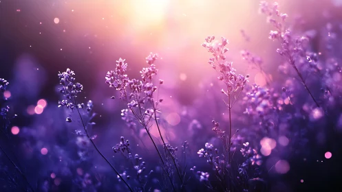 Purple Wildflower Field at Golden Hour.