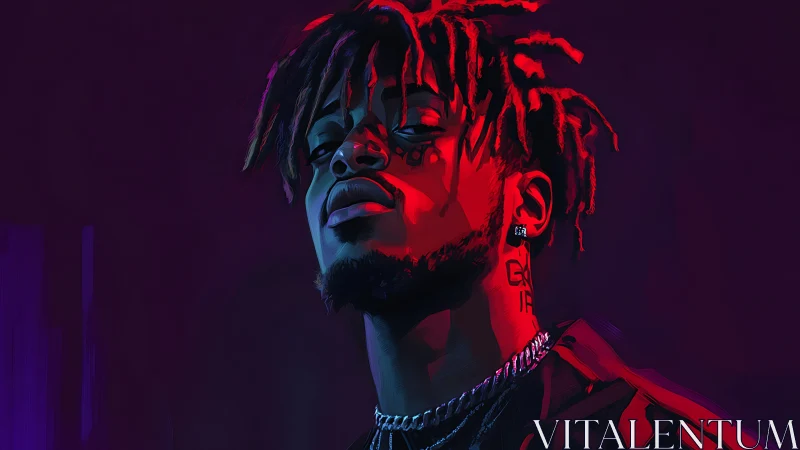 Neon-lit digital portrait captures intense urban confidence