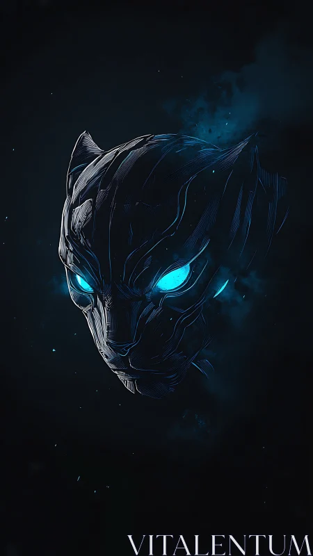Midnight cyber panther with glowing electric eyes.