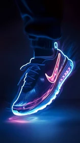 Illuminated athletic shoe isolated in low key neon lighting