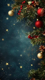 Starlit evergreen garlands cradle ruby and gold Christmas joy.