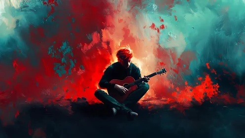Soft fire of music around a quiet red haired guitarist.