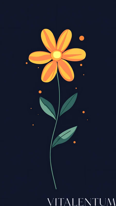 Stylized Botanical Illustration: Yellow-Orange Flower with Triadic Petal Geometry and Minimal Stem C