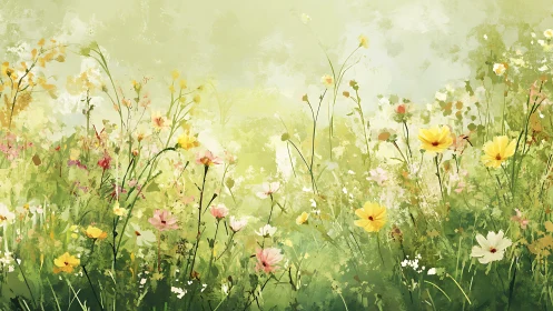 Wildflower meadow with soft green background and light tones.