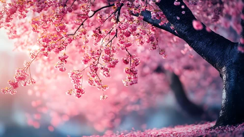Cherry Blossoms Weep in Cascading Silence