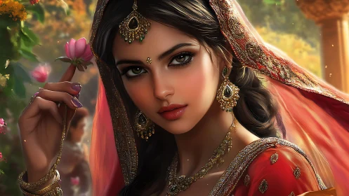 Ornate bridal portrait with hyperreal digital rendering detail.