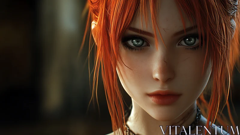 High-detail red-haired heroine portrait with cinematic depth of field